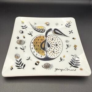 Georges Briard Signed “Forbidden Fruit” Plate| 5.75”| Milk Glass| 24k Gold| MCM